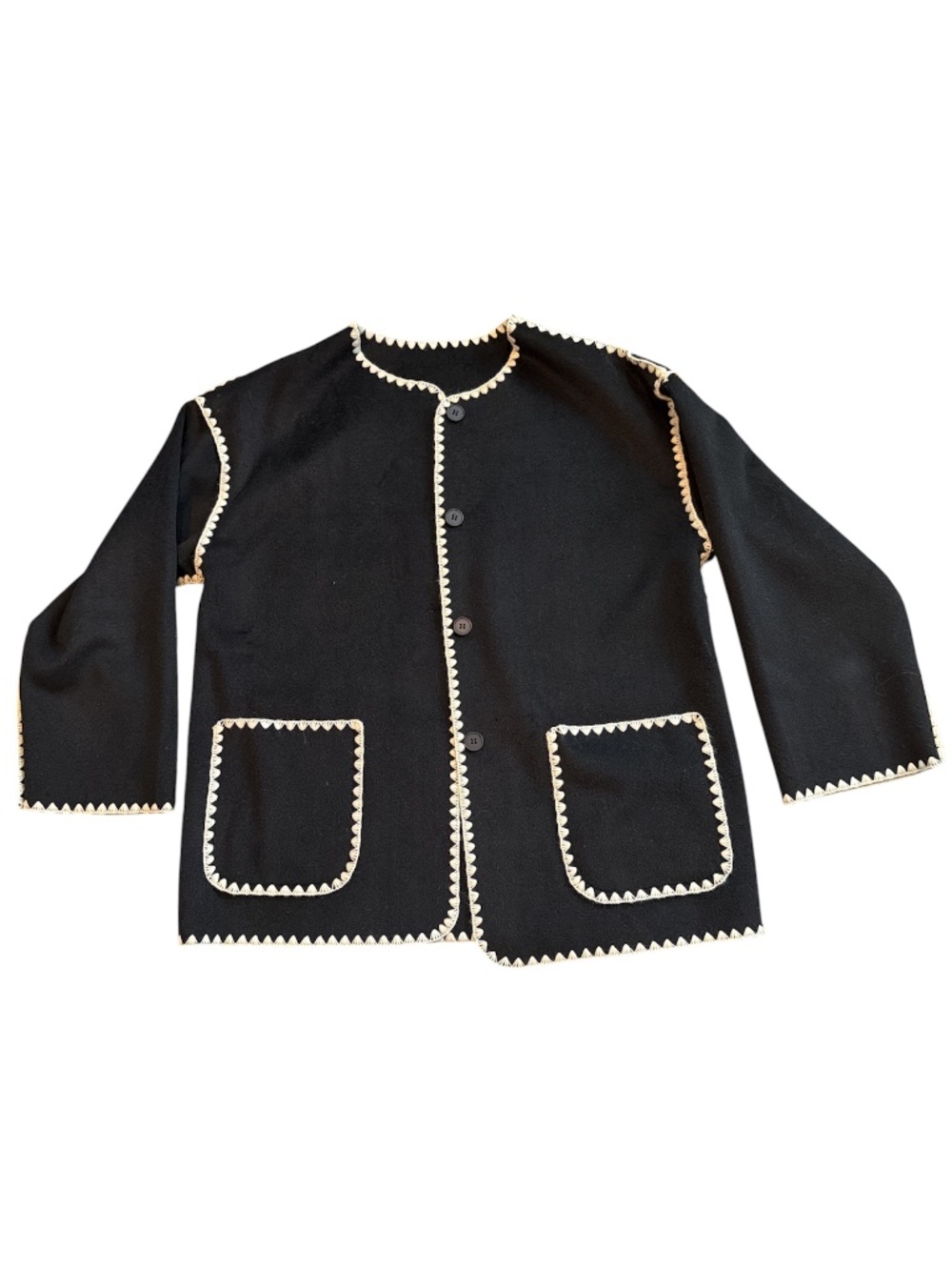 Commense contrast trim jacket with matching scarf - Picture 2 of 4